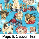 Pups & Cats on Teal