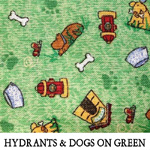 Hydrants & Dogs on Green